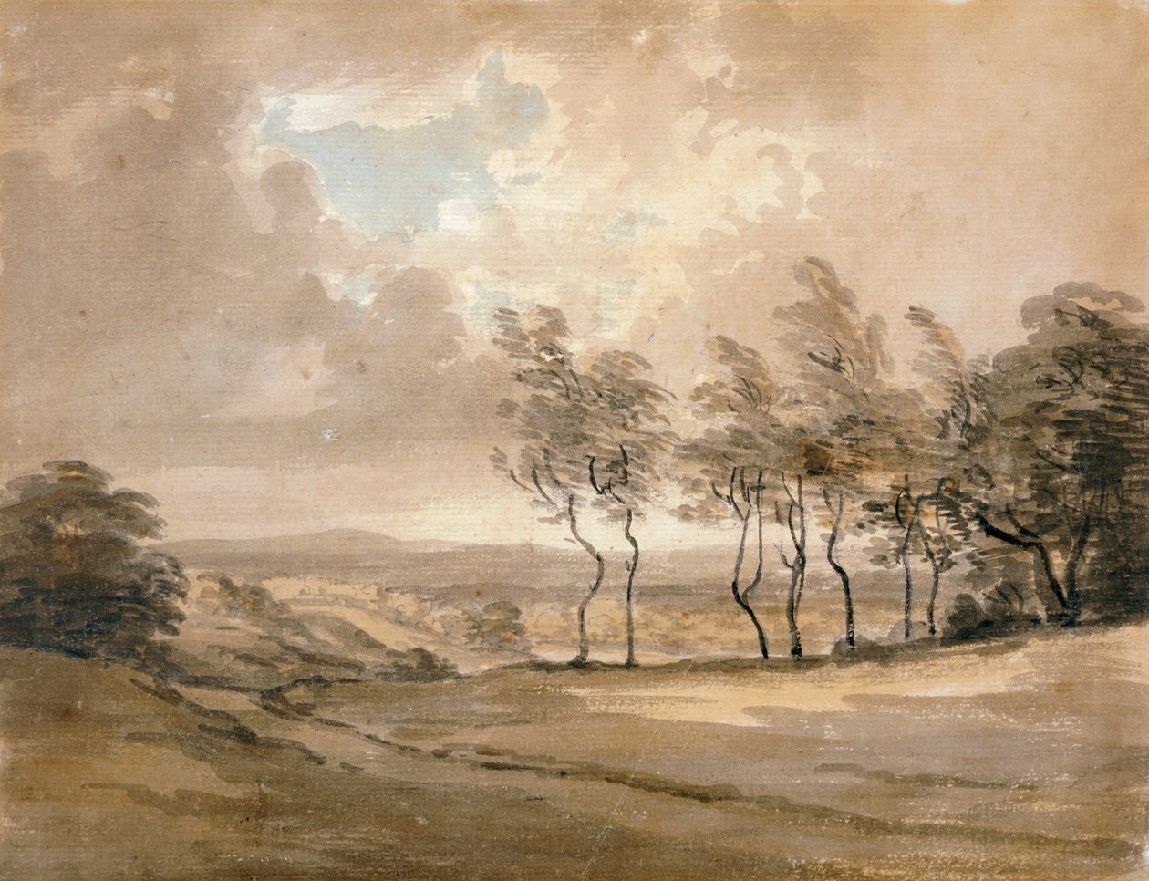 Utsikt over Hampstead Heath (akvarell på papir) av Paul Sandby