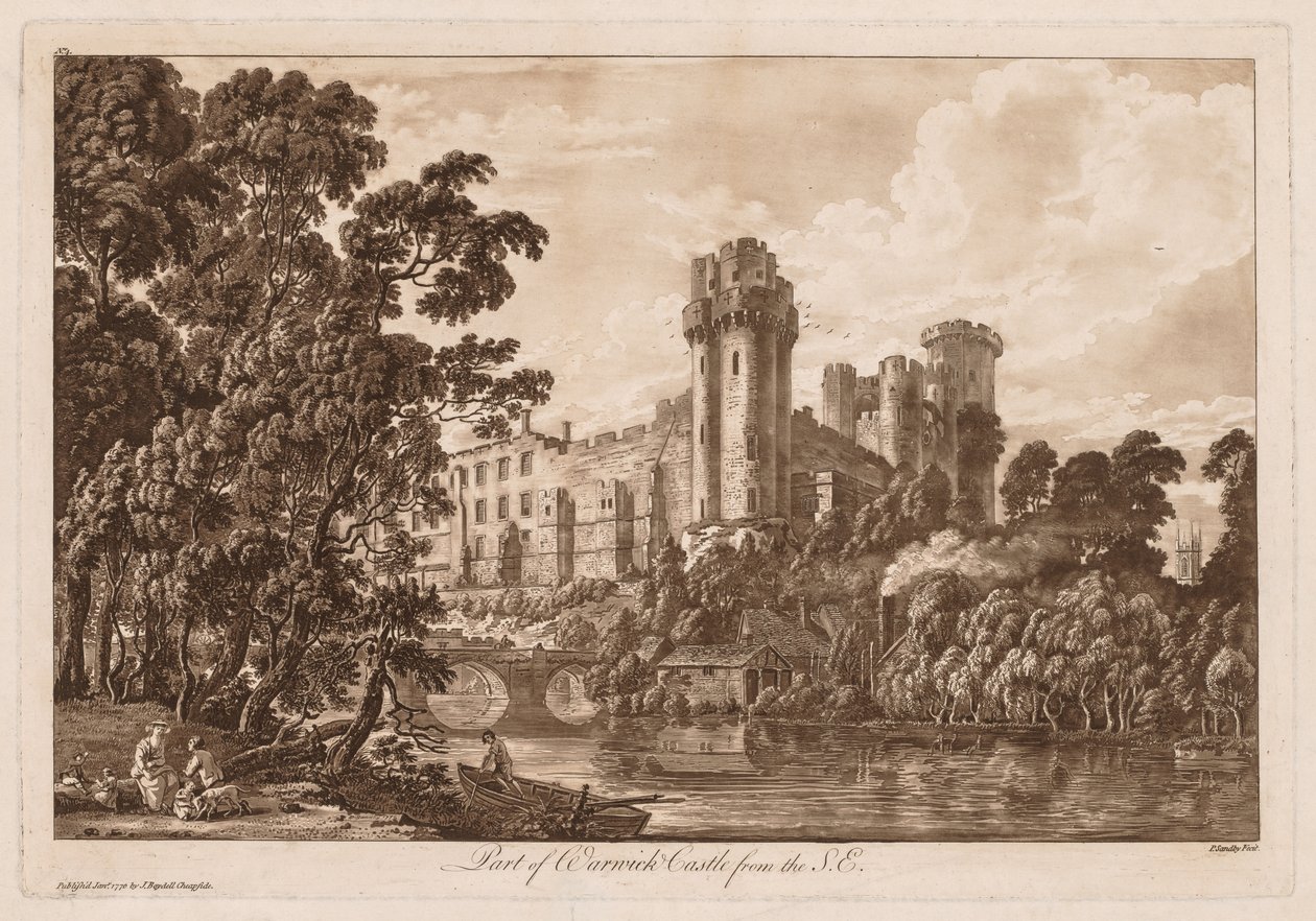 Utsikt over Warwick Castle: En del av Warwick Castle fra sørøst av Paul Sandby