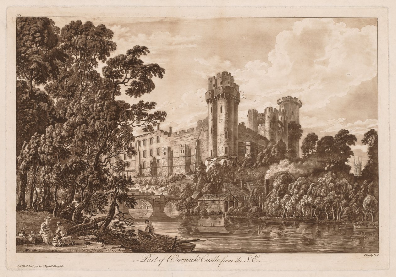 Utsikt over Warwick Castle: En del av Warwick Castle fra sørøst, 1776. av Paul Sandby