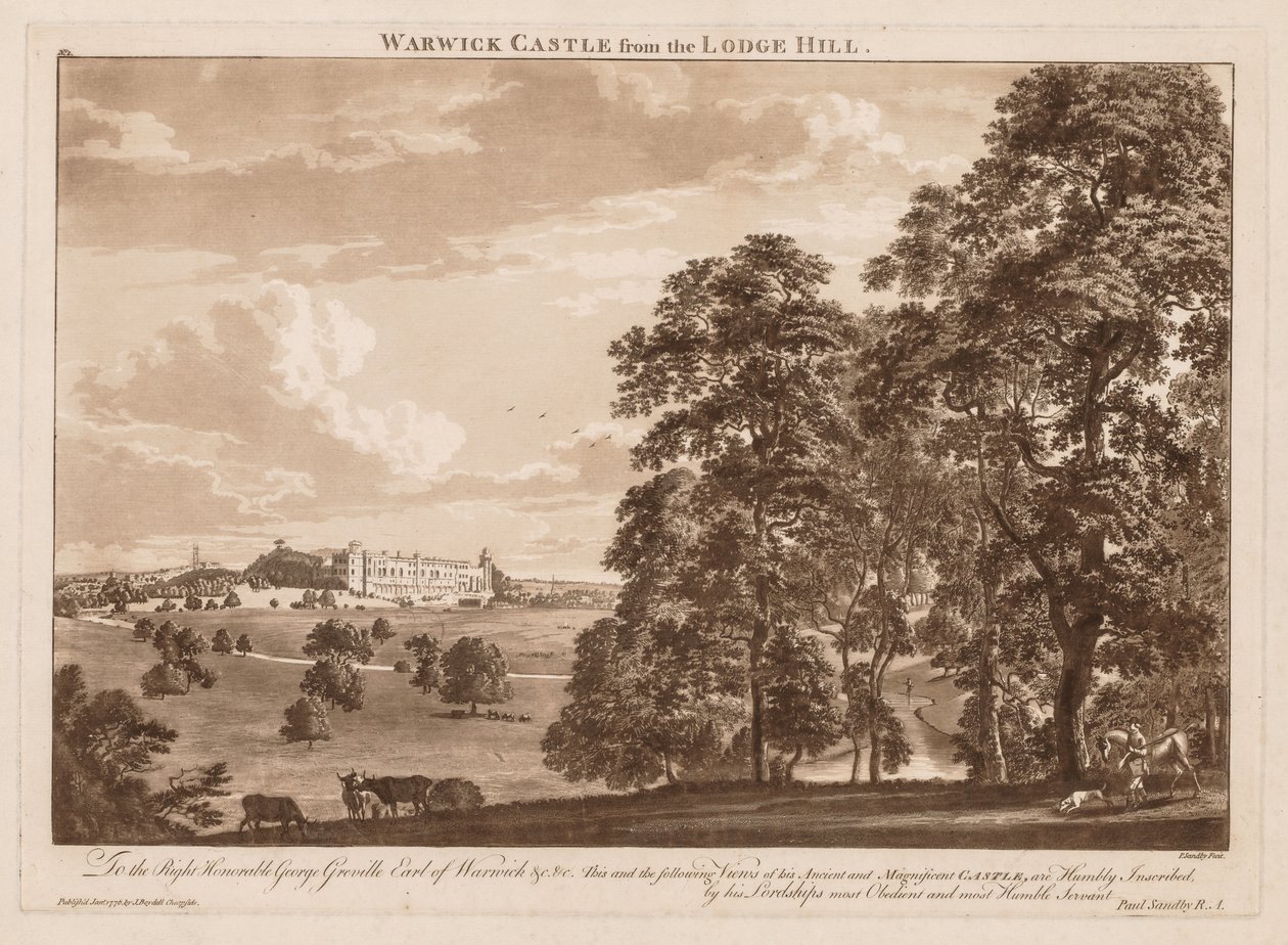 Utsikt over Warwick Castle: Warwick Castle fra Lodge Hill av Paul Sandby