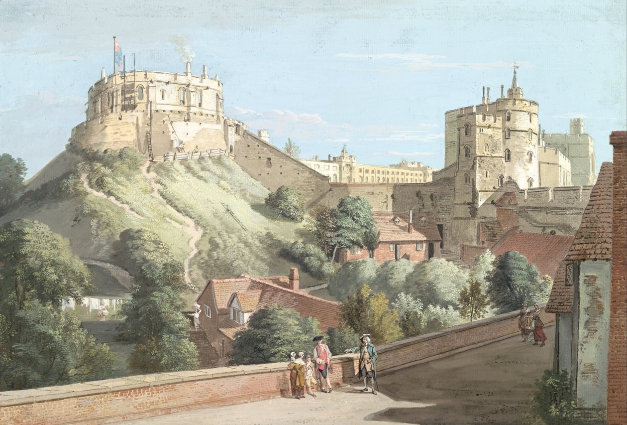 Windsor Castle: Det runde tårnet, Den kongelige gårdsplass og Djevelens tårn fra Den svarte staven av Paul Sandby