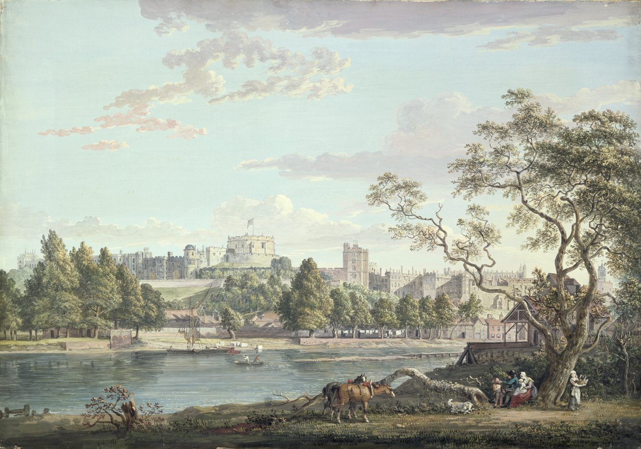 Windsor Castle, fra over Themsen (kroppsfarge over blyant på papir) av Paul Sandby