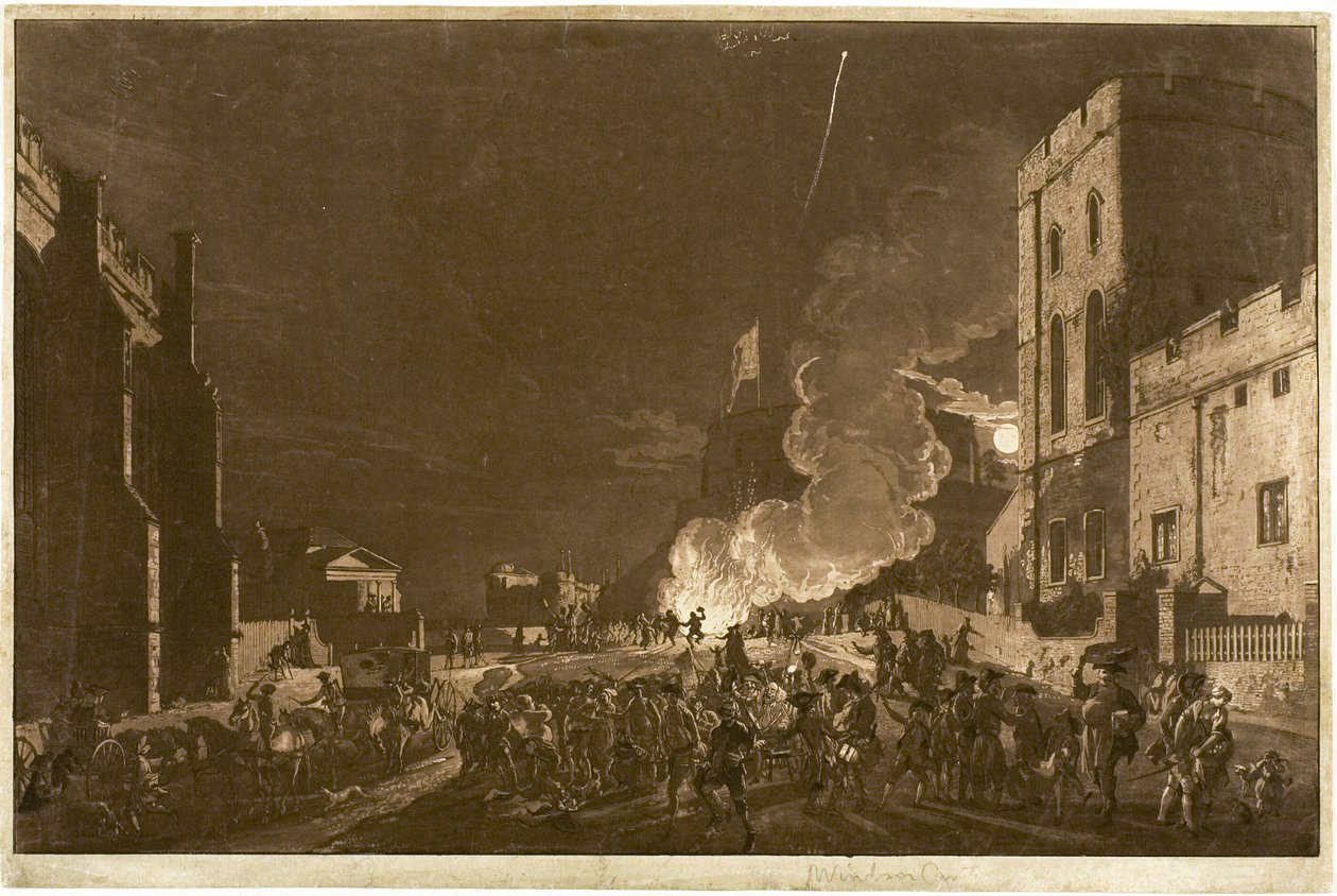 Windsor Castle fra Lower Court den femte november—fyrverkeri av Paul Sandby