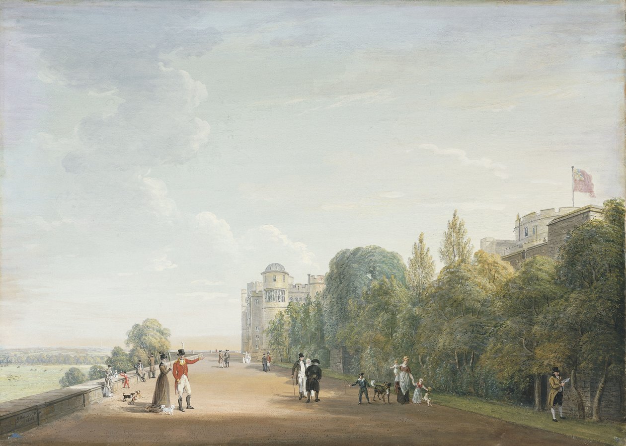 Windsor Castle: North Terrace Looking East, with Elegant Figures, 1803 av Paul Sandby