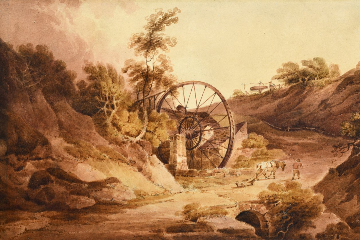 Great Wheel, Broseley Shropshire, c1803 (akvarell på papir) av Paul Sandby Munn