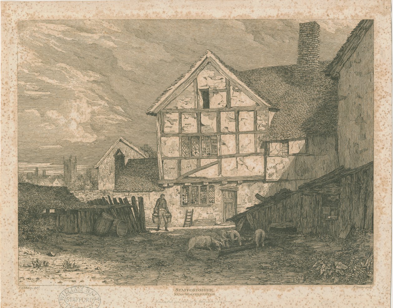 Wolverhampton - Ruinene av et bindingsverkshus: stålgravering, nd [c 1815] av Paul Sandby Munn