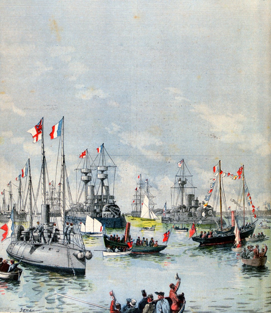 French Flotilla i Portsmouth Harbour, 1891 av Paul Senau