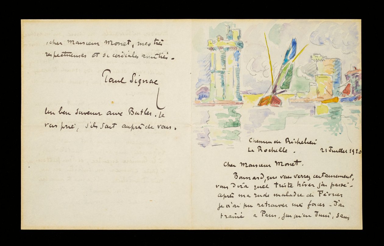 Autografbrev til Claude Monet, 21. juli 1920 av Paul Signac