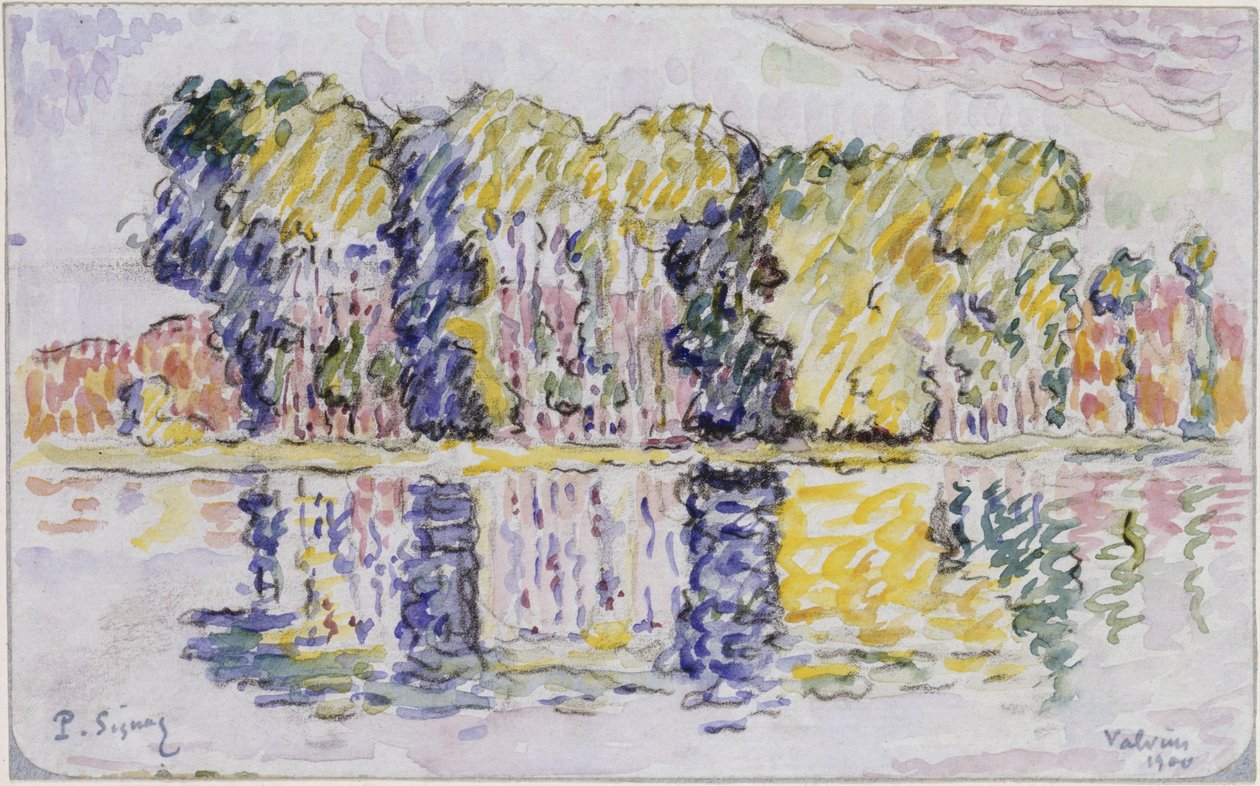 Tregruppe ved vannet av Paul Signac