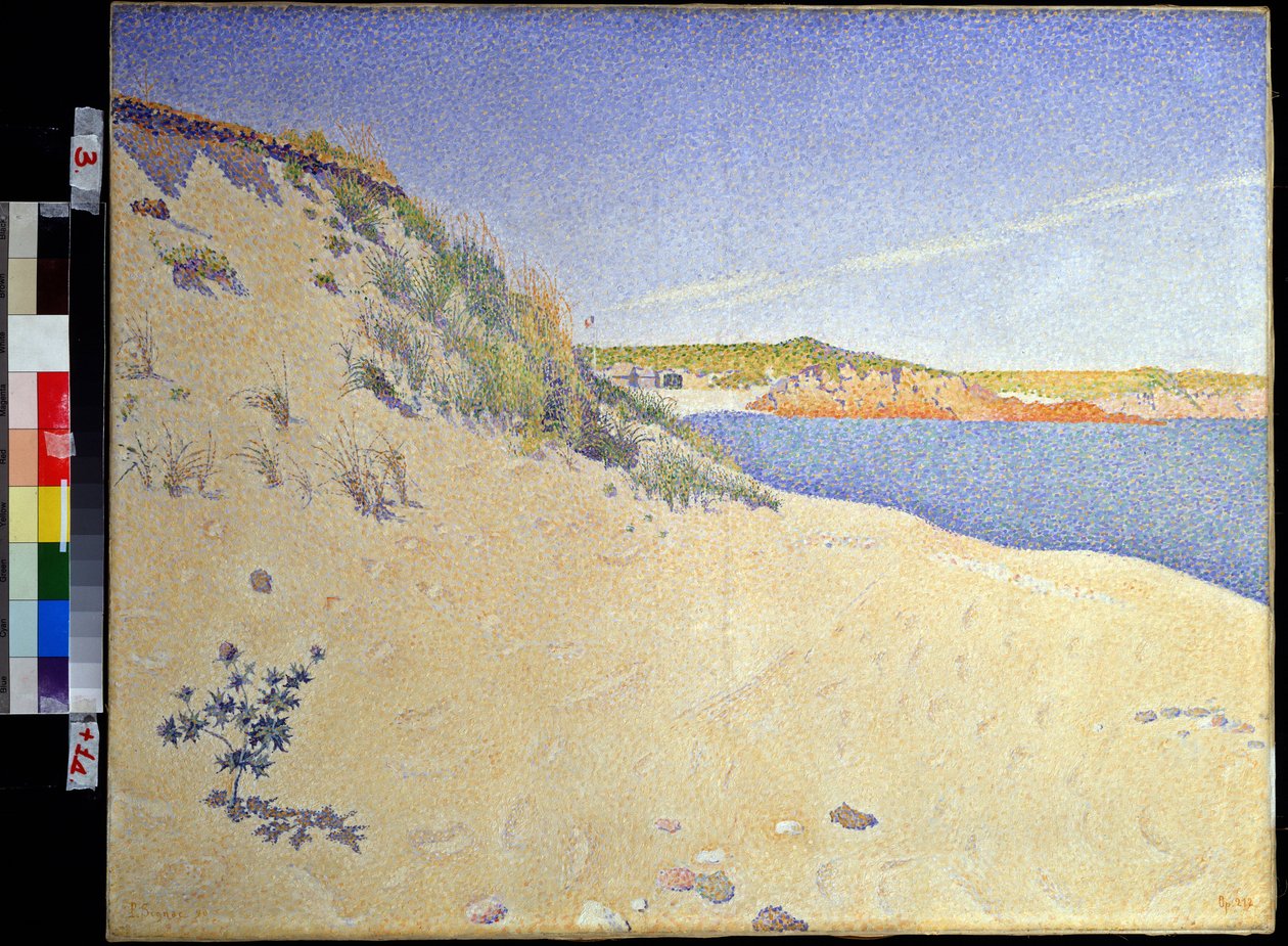 ""Seaside at Saint Briac sur mer in Ille et villaine"" (The Beach at Saint-Briac. Op. 212 (Sandy seashore)) Maleri av Paul Signac (1863-1935) 1890 Pointillism Dim. 65x81 cm Pouchkine Museum, Moskva av Paul Signac