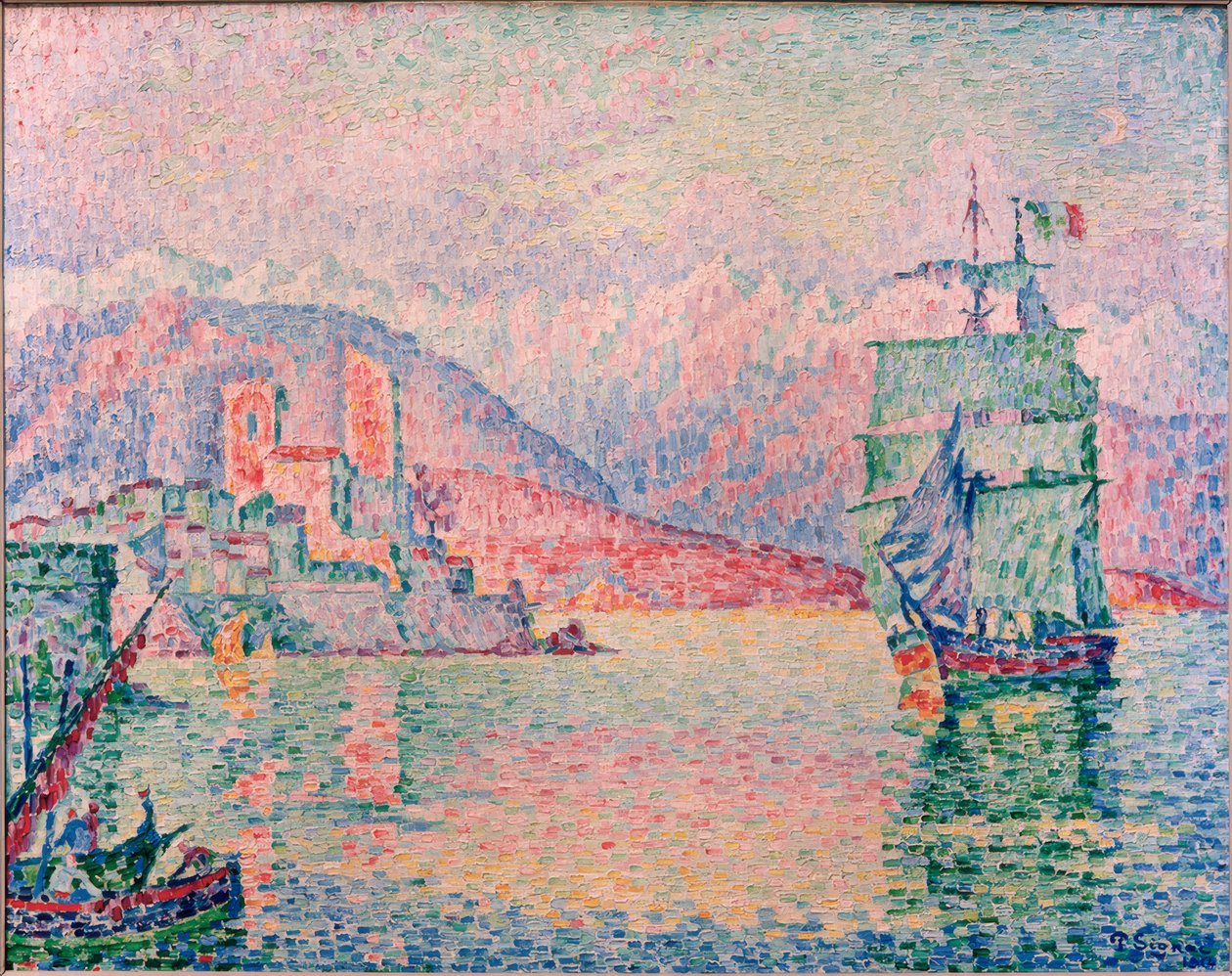 Antibes havn i kveldslyset av Paul Signac