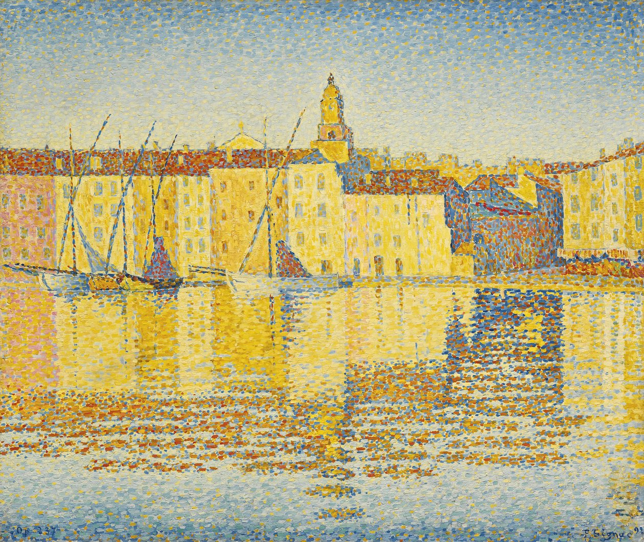 Houses of the Port, Saint Tropez av Signac, Paul (1863-1935). Olje på lerret, størrelse: 46,5x55,3 av Paul Signac