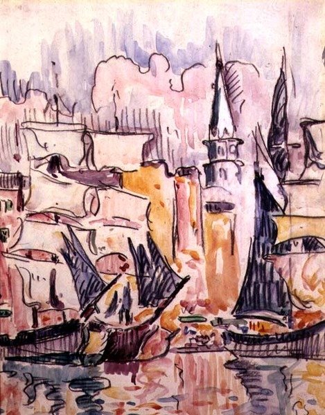 Seilbåter i en havn (akvarell og blyant) av Paul Signac