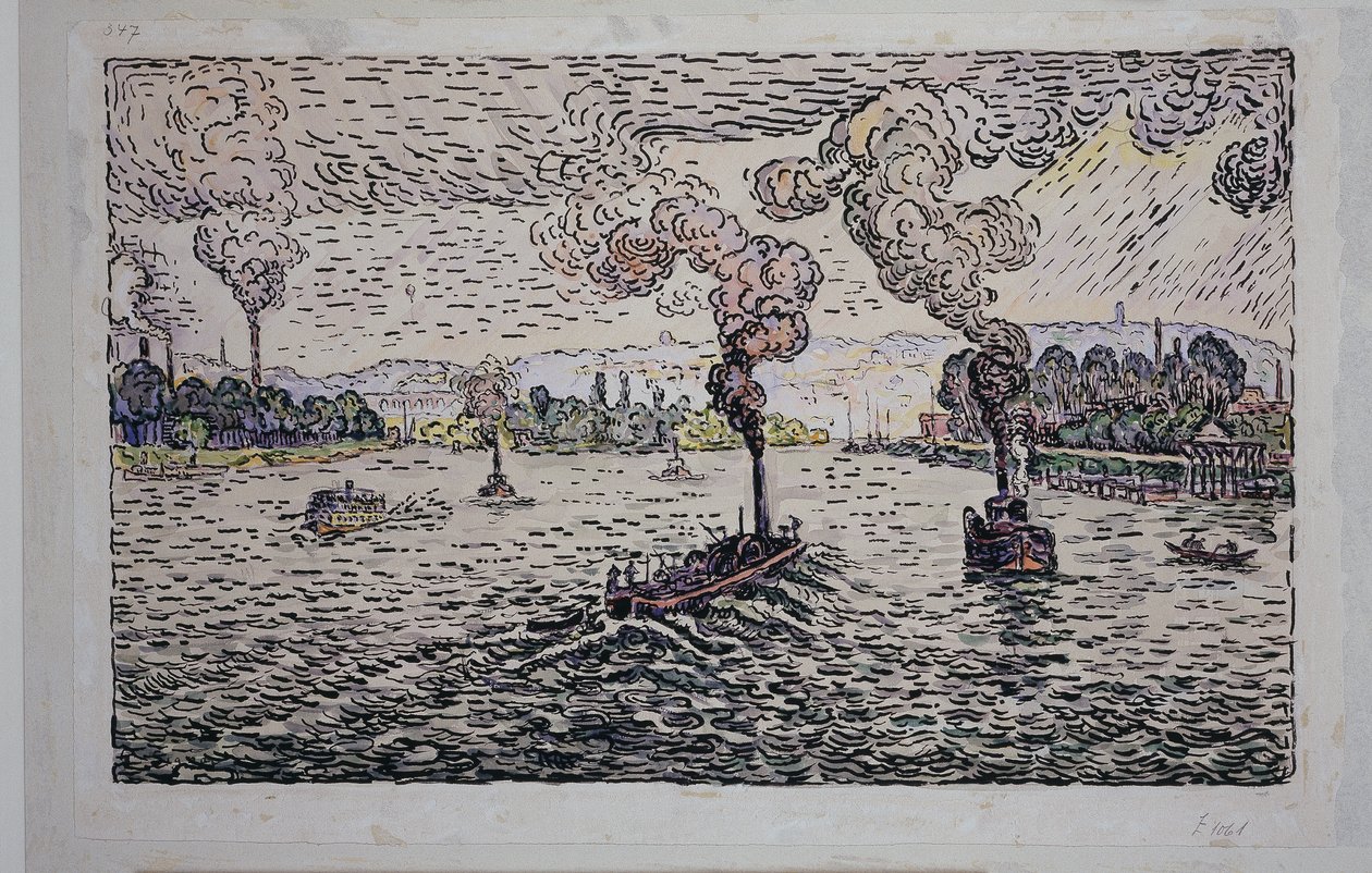 Seinen med dampbåter av Paul Signac
