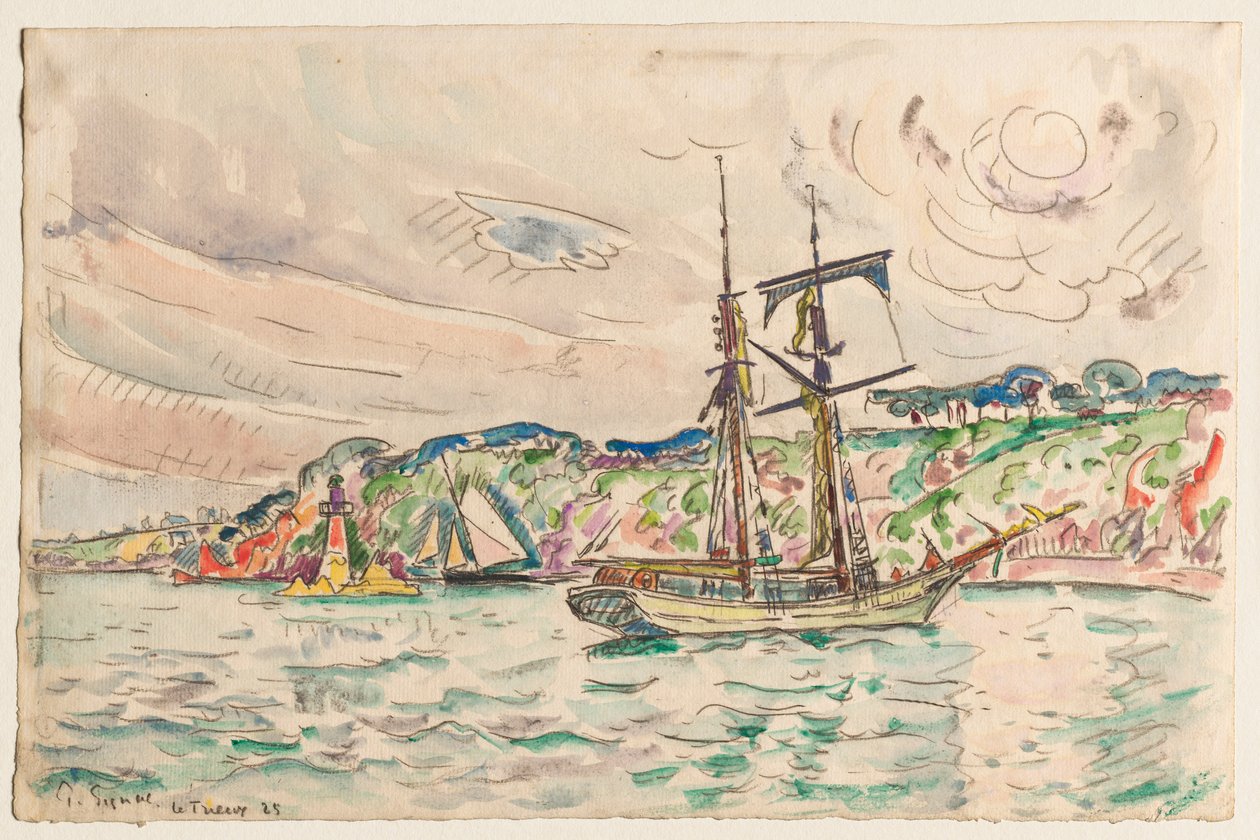 Skip nær Trieux-elven av Paul Signac