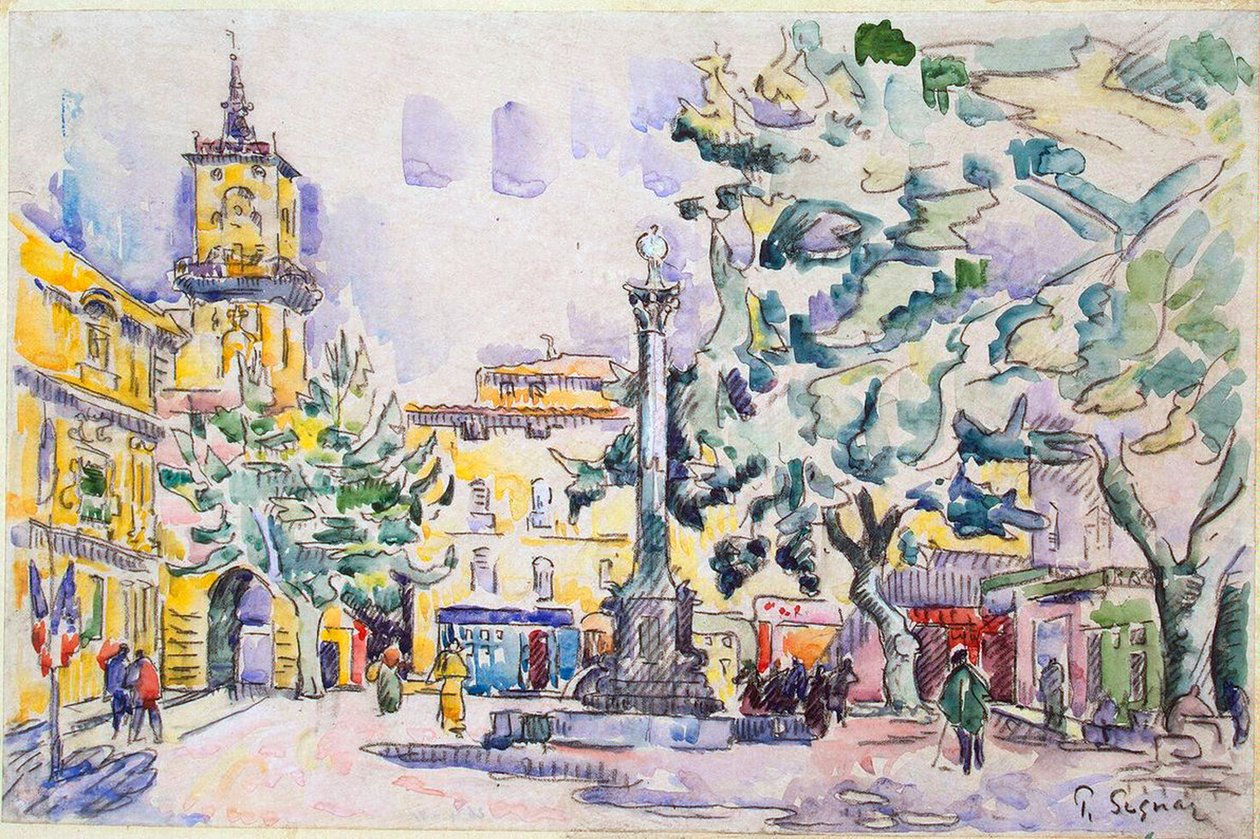 Plassen til Hotel de Ville i Aix-en-Provence, tidlig på 1900-tallet av Paul Signac