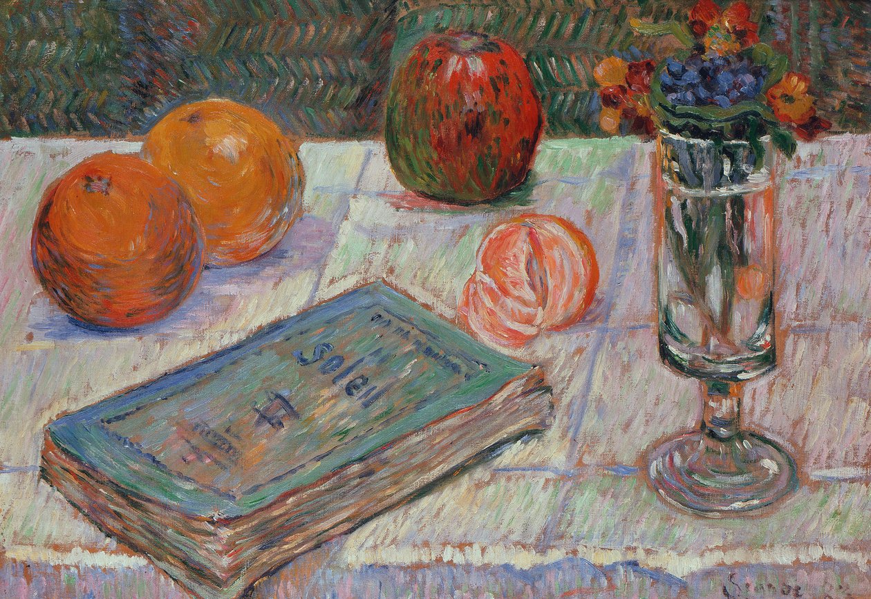 Stilleben med en bok og appelsiner av Paul Signac