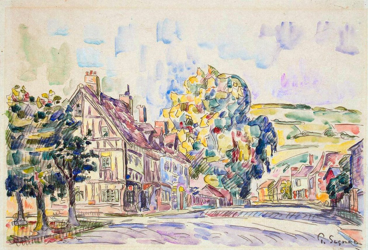 Gate med et rammehus i Normandie, c1925 av Paul Signac
