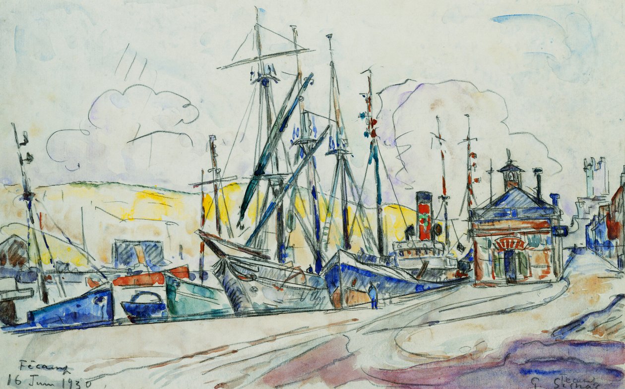 Havnen ved Fecamp; Le Port a Fecamp, 1930 av Paul Signac