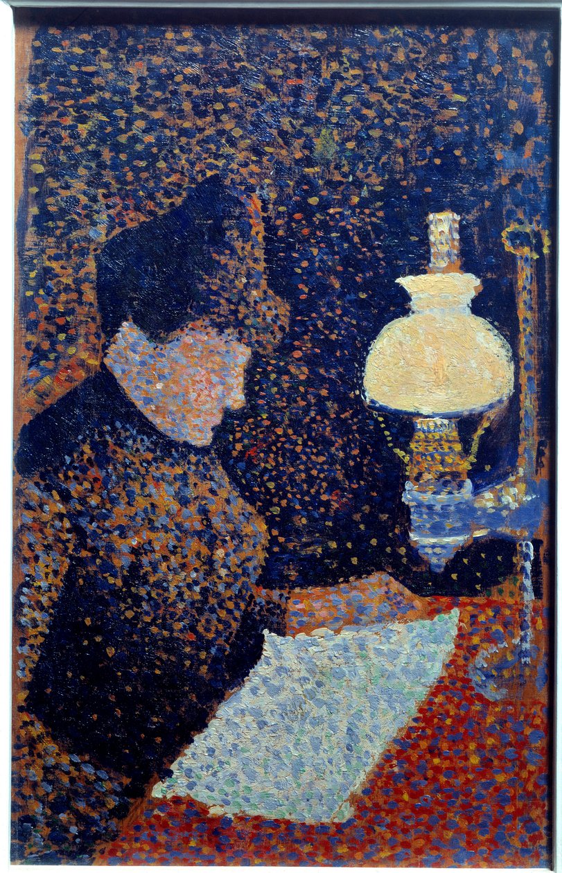 Kvinne under lampen. Pointillisme. Maleri av Paul Signac av Paul Signac