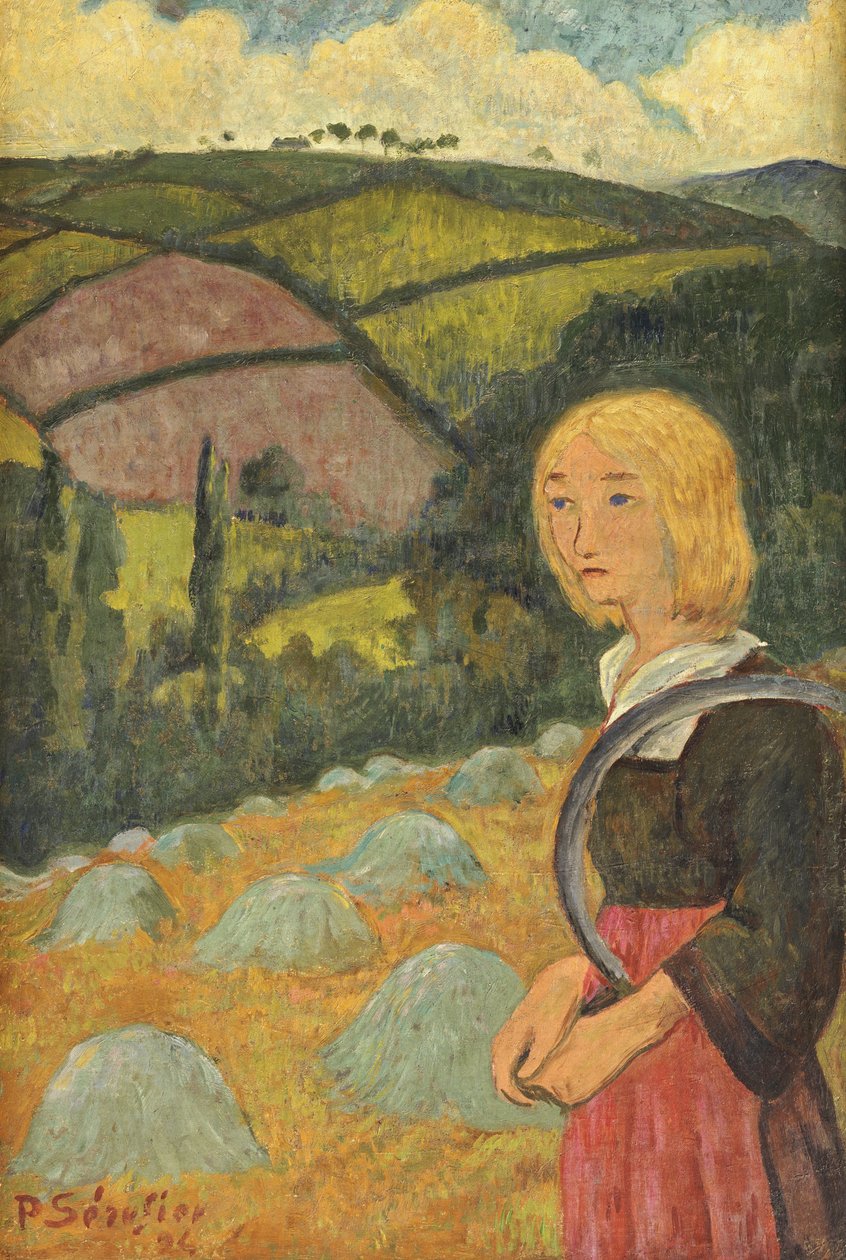 Ung bretonsk jente og høystakker, 1924 av Paul Sérusier