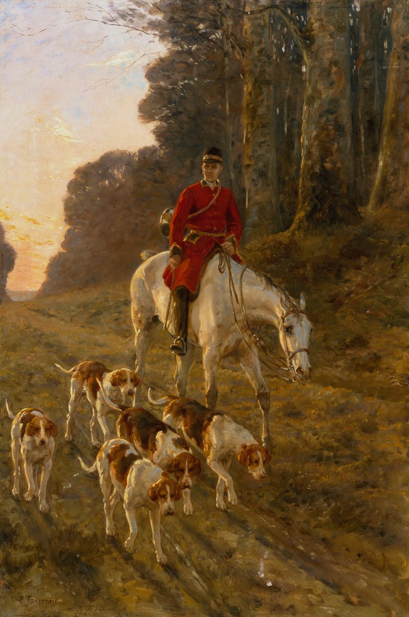 A Huntsman with his Hounds (olje på lerret) av Paul Tavernier