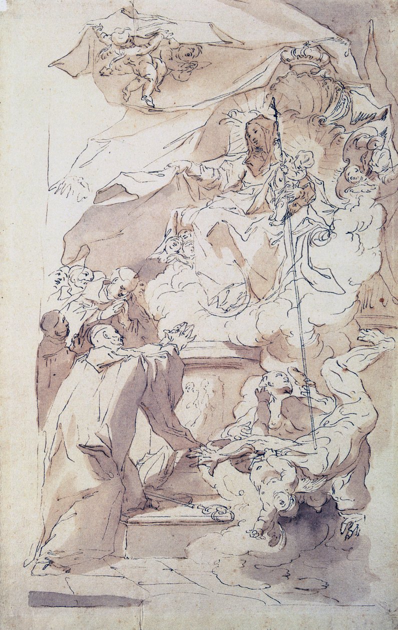 Jomfruen og Jesusbarnet med Saint Bernard, 1700-tallet. av Paul Troger
