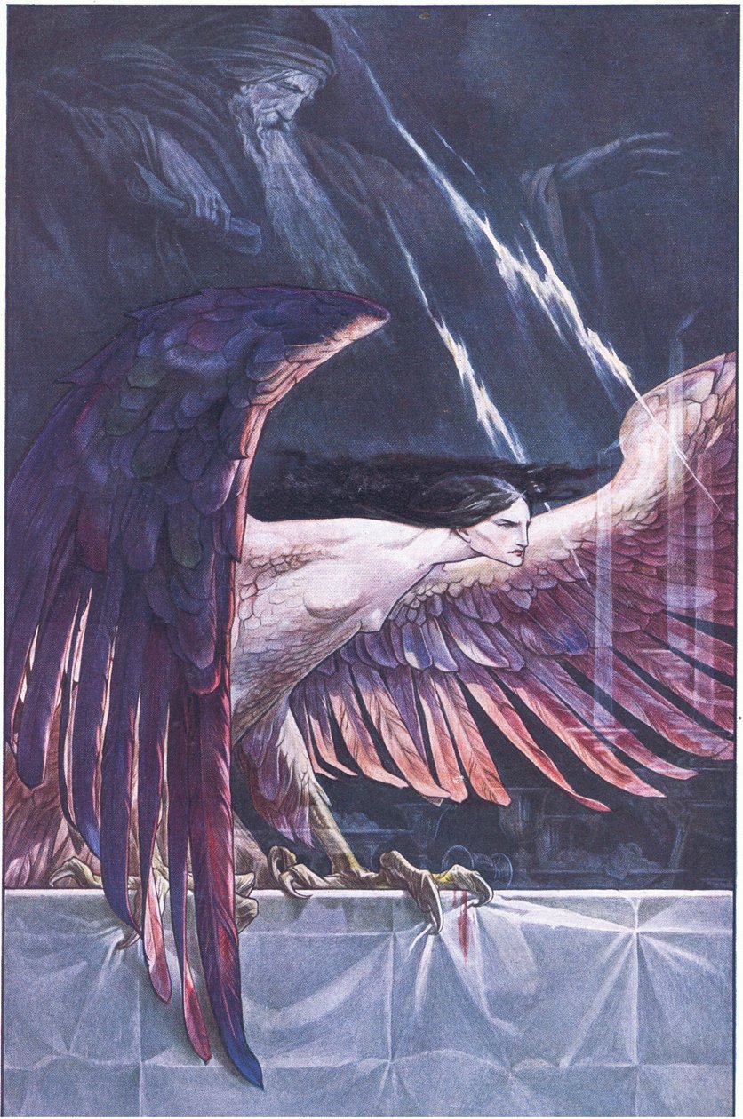 Ariel som en harpy, illustrasjon fra The Tempest, 1908 av Paul Vincent Woodroffe