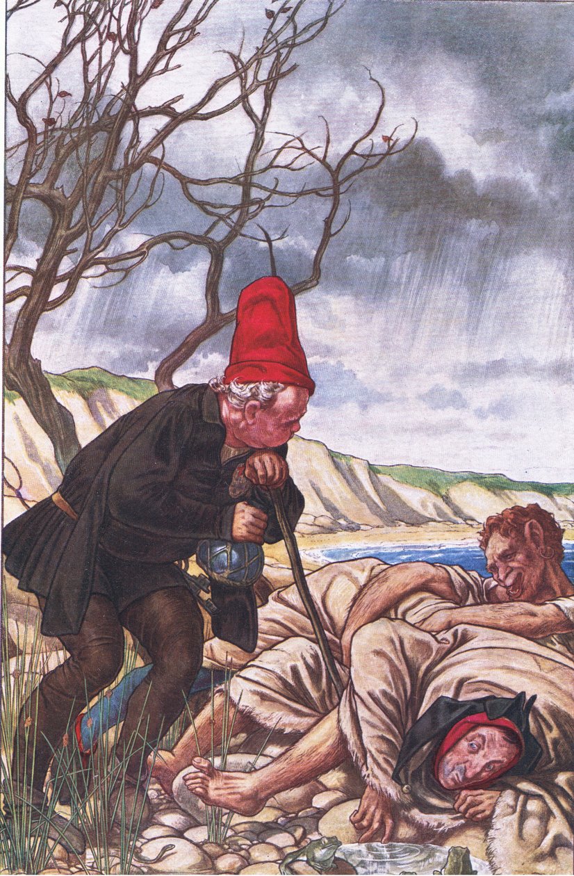 Fire ben og to stemmer: A most delikat Monster!, illustrasjon fra The Tempest, 1908 av Paul Vincent Woodroffe