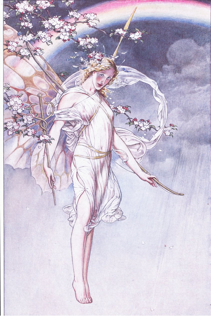 Himmelens dronning, hvis vannaktige bue og rot og jeg, byr på å forlate disse, illustrasjon fra The Tempest, 1908 av Paul Vincent Woodroffe