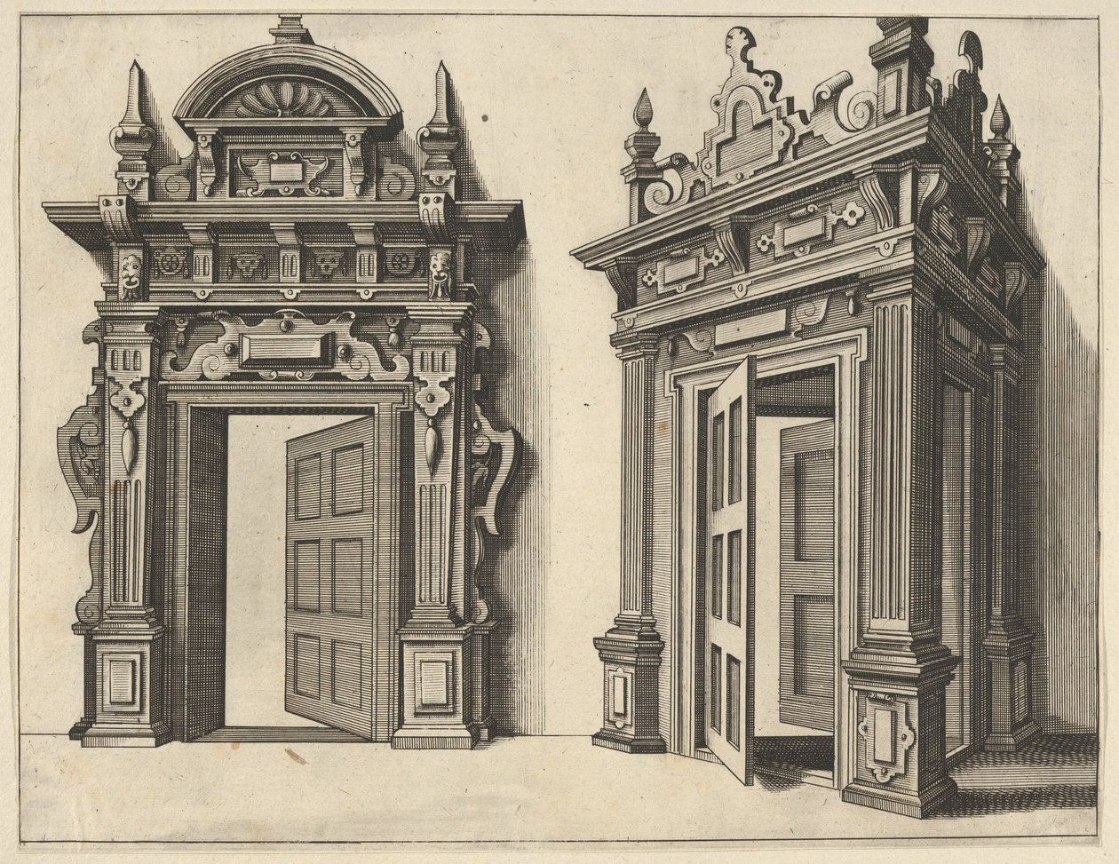 To treportaler fra Verscheyden Schrynwerck ... [Plusieurs Menuiseries ...], 1658. av Paul Vredeman de Vries