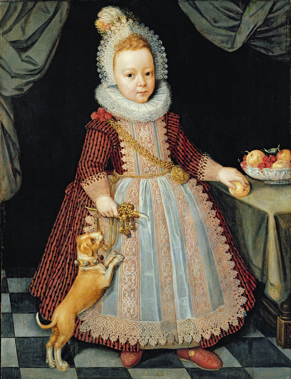 Portrett av et barn med en rangle av Paul van Somer