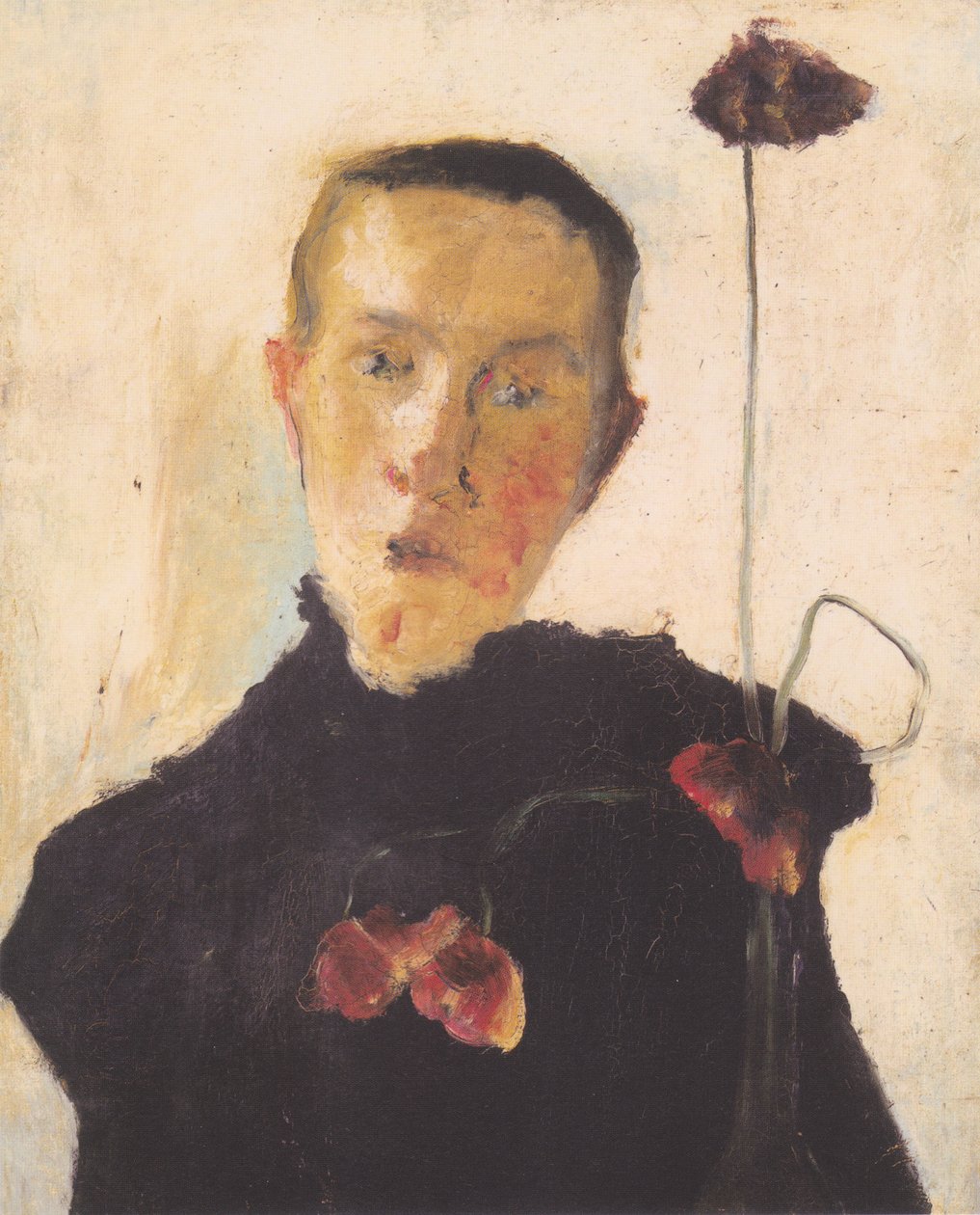 Halvlangt portrett av en kvinne med valmuer av Paula Modersohn Becker