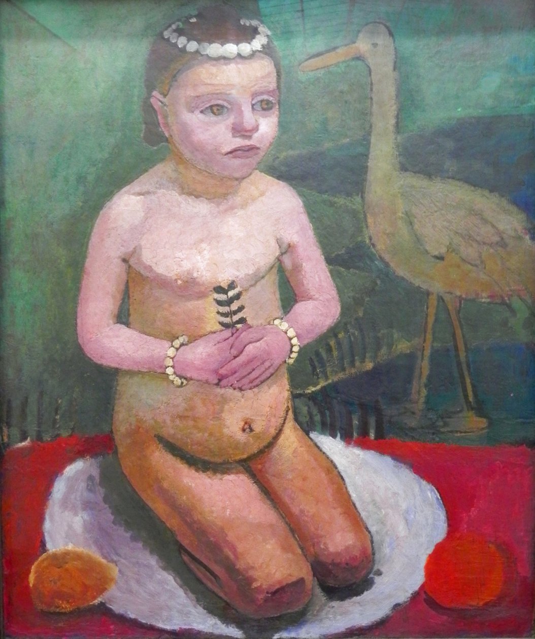 Hukende jente med stork av Paula Modersohn Becker