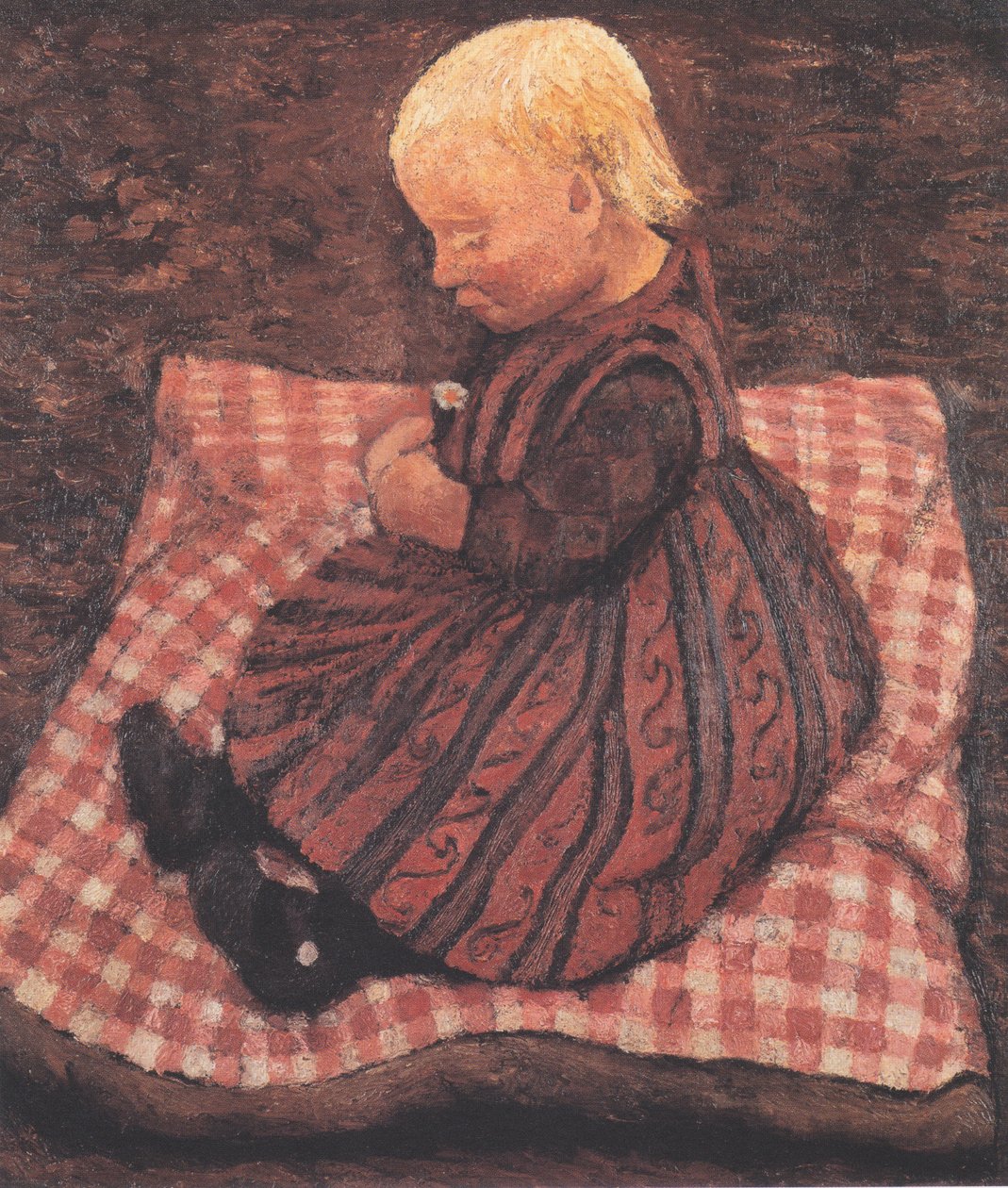 Barn på en rød terning pute av Paula Modersohn Becker