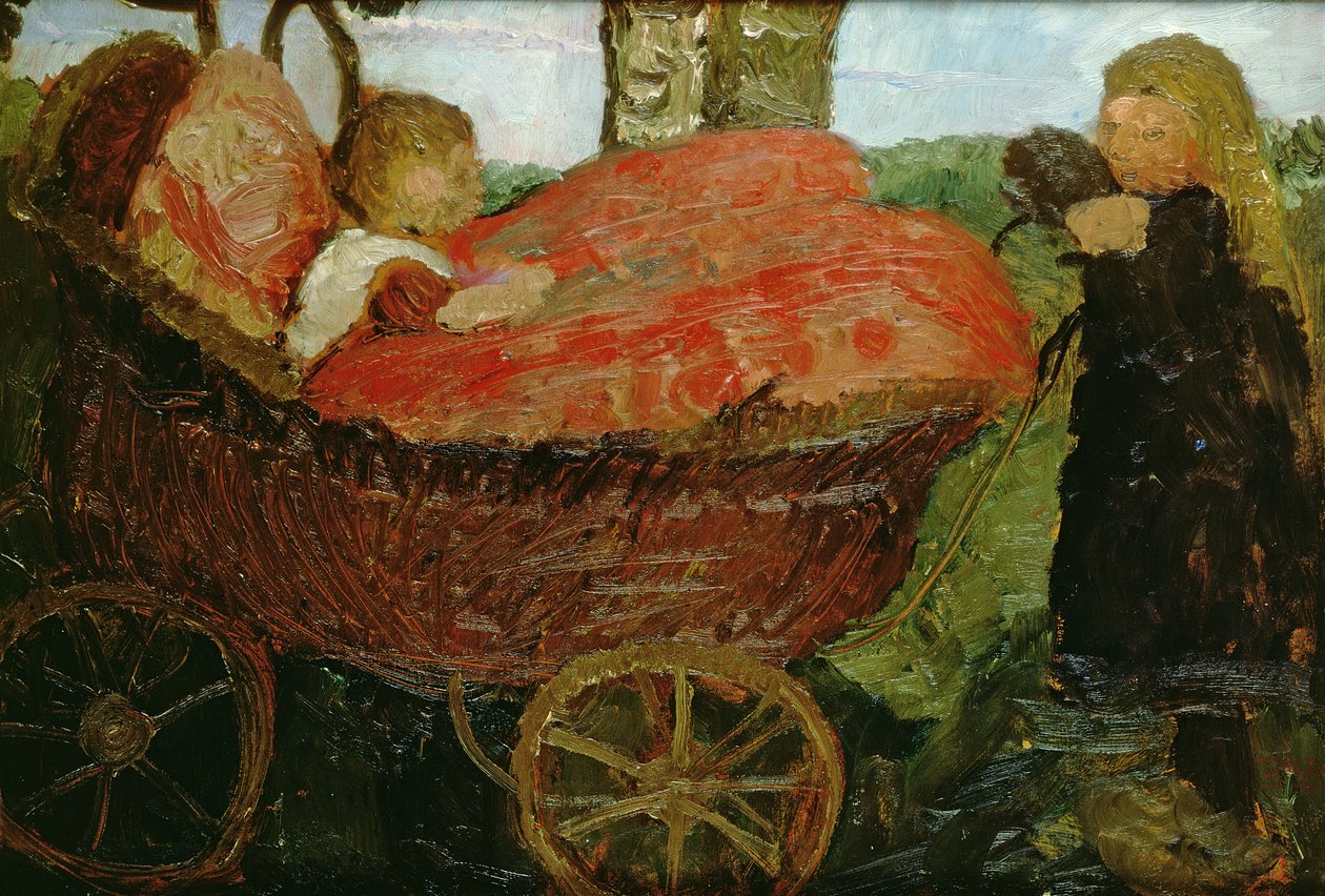 Liten jente skyver en barnevogn, 1904 av Paula Modersohn Becker