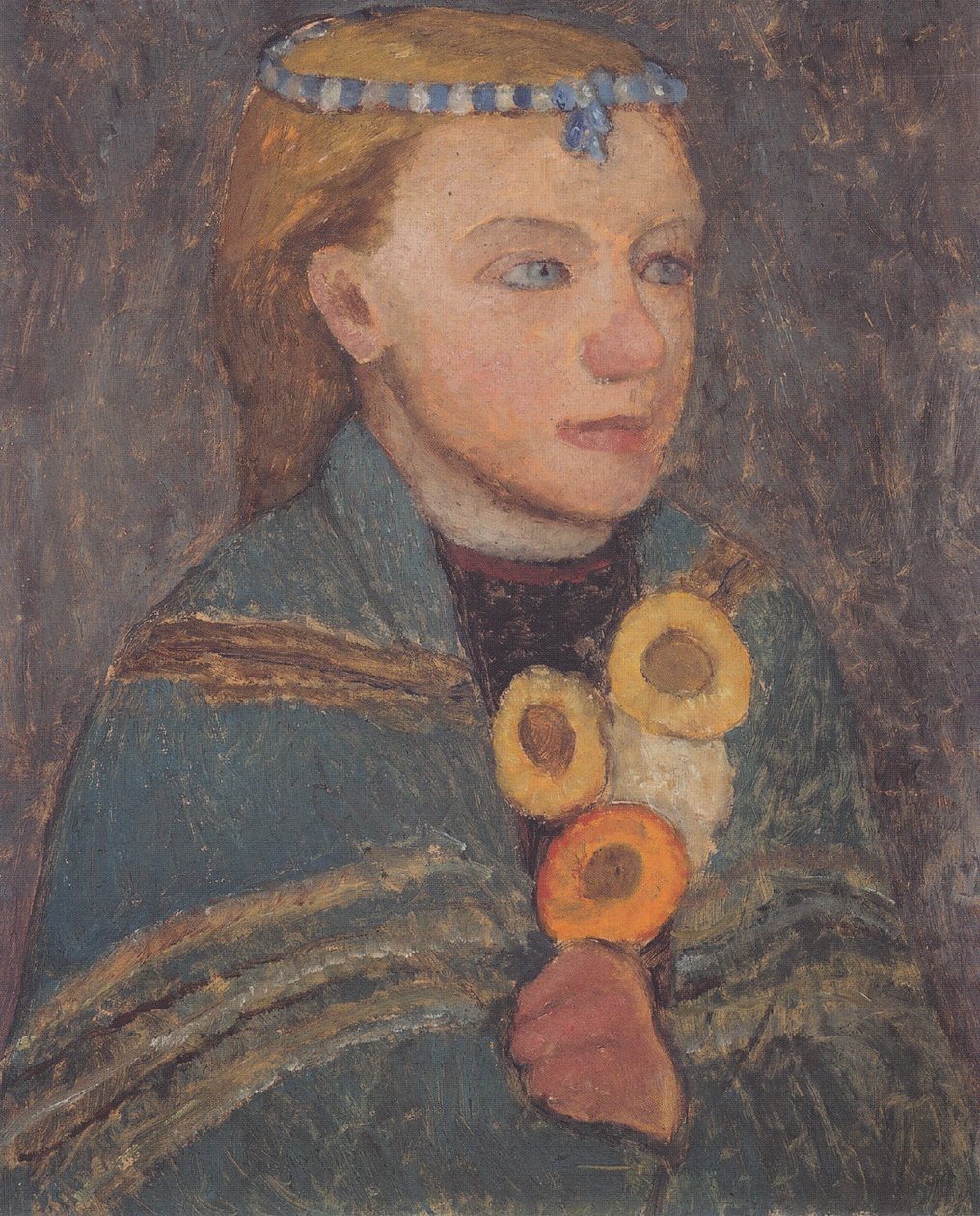 Jente med en blå og hvit kjede i håret av Paula Modersohn Becker