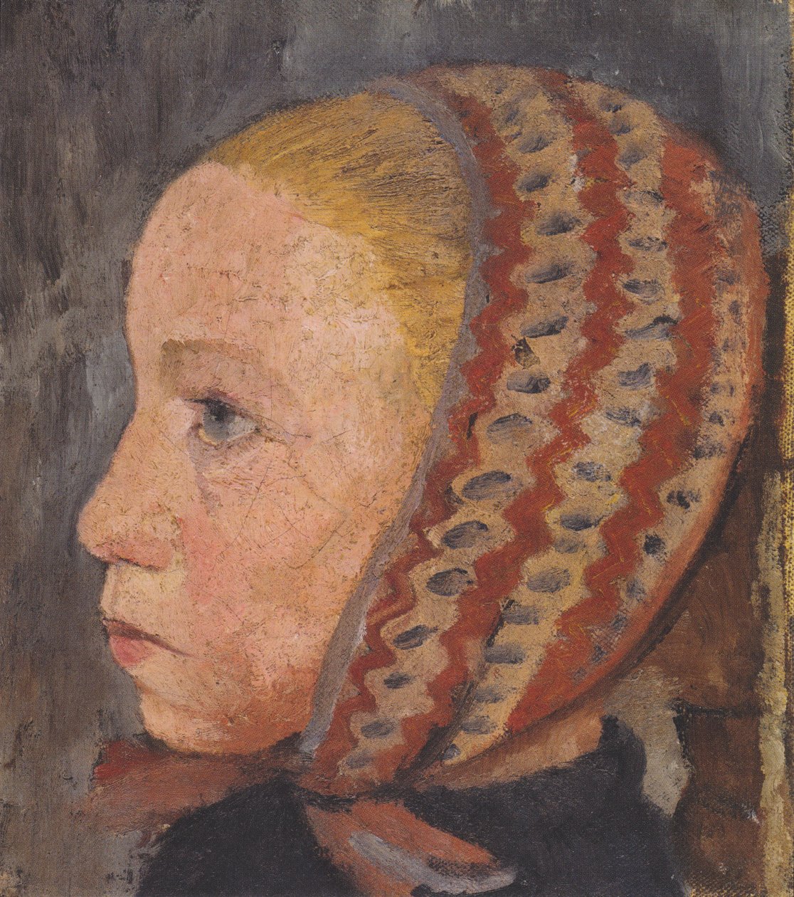 Jentehode med en stripet hette i profilen til venstre av Paula Modersohn Becker