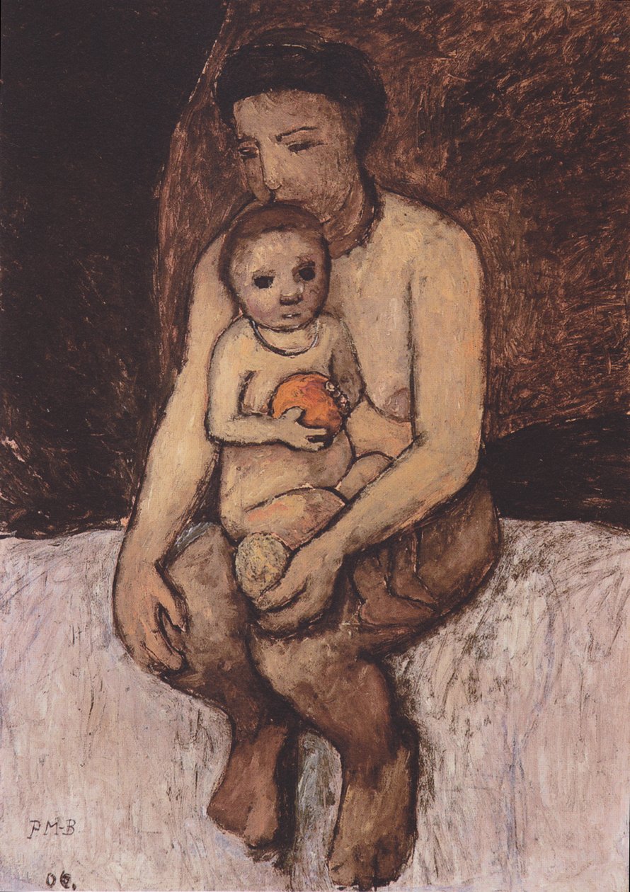 Sittende mor med barn på fanget av Paula Modersohn Becker