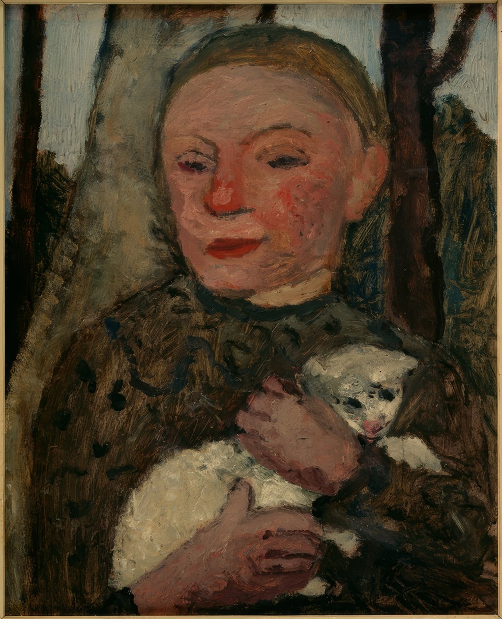 Jente med et lam (halvlengde portrett av en jente med et lam i armene) av Paula Modersohn Becker
