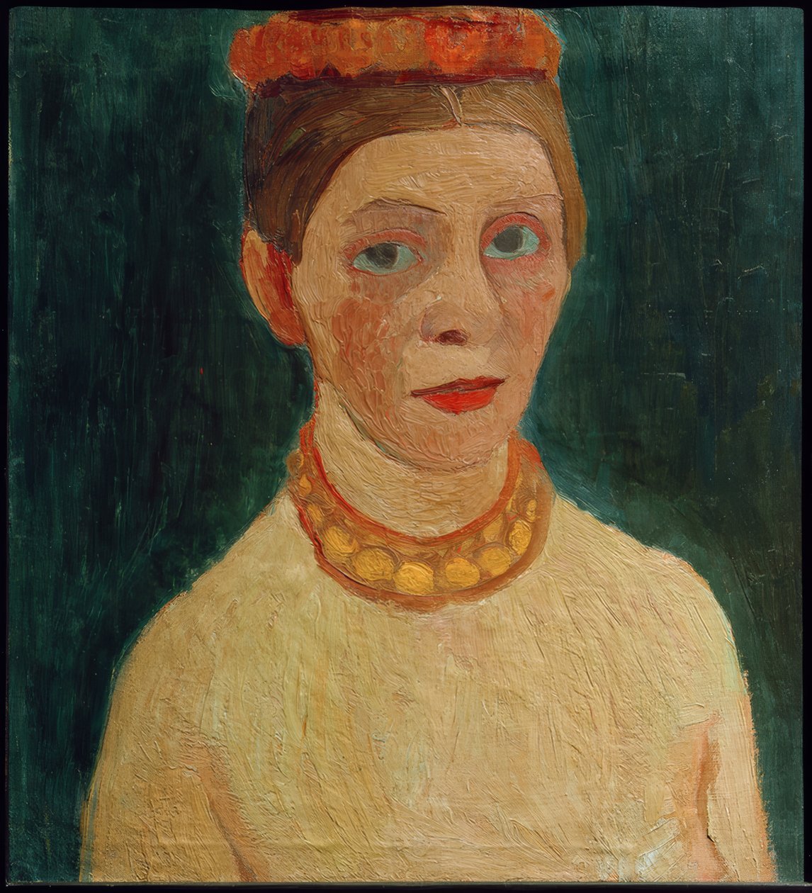 Selvportrett med rød krans i håret av Paula Modersohn Becker