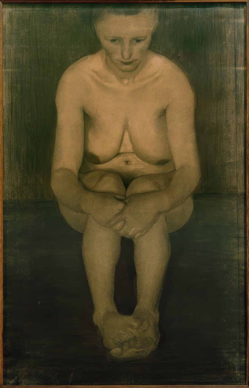 Sittende kvinnelig naken, frontal med føttene plassert oppå hverandre av Paula Modersohn Becker