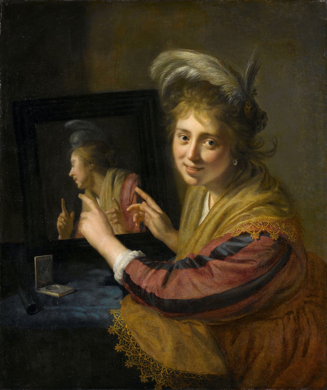 Jente ved speilet, 1632 av Paulus Moreelse