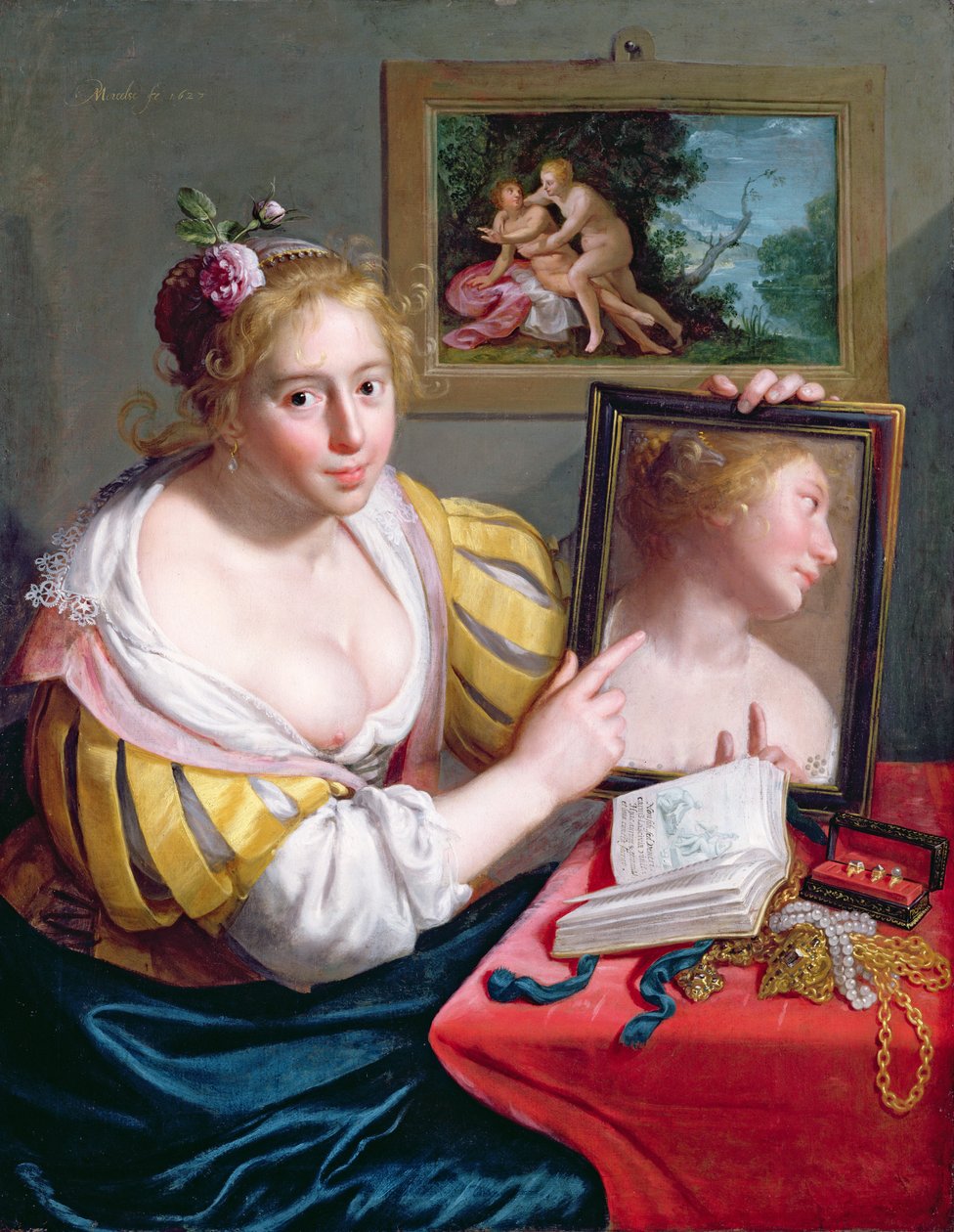 Girl with a Mirror, an Allegory of Profane Love, 1627 av Paulus Moreelse