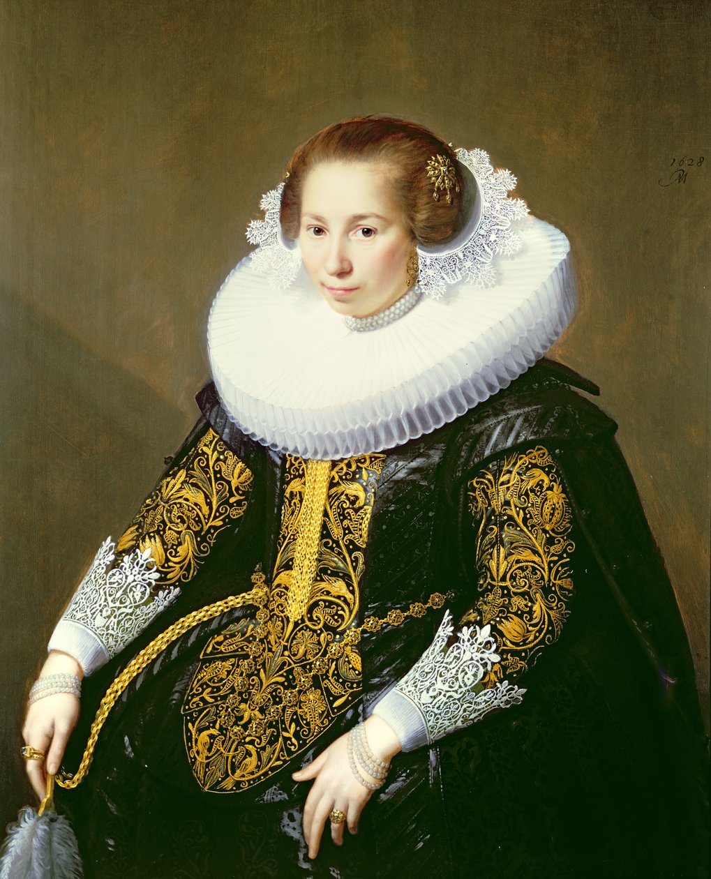 Portrett av fru van Voorst (en av et par: 132049), 1628 av Paulus Moreelse