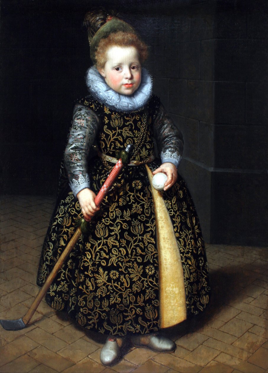 Portrett av en fire år gammel gutt med en kølle og ball av Paulus Moreelse