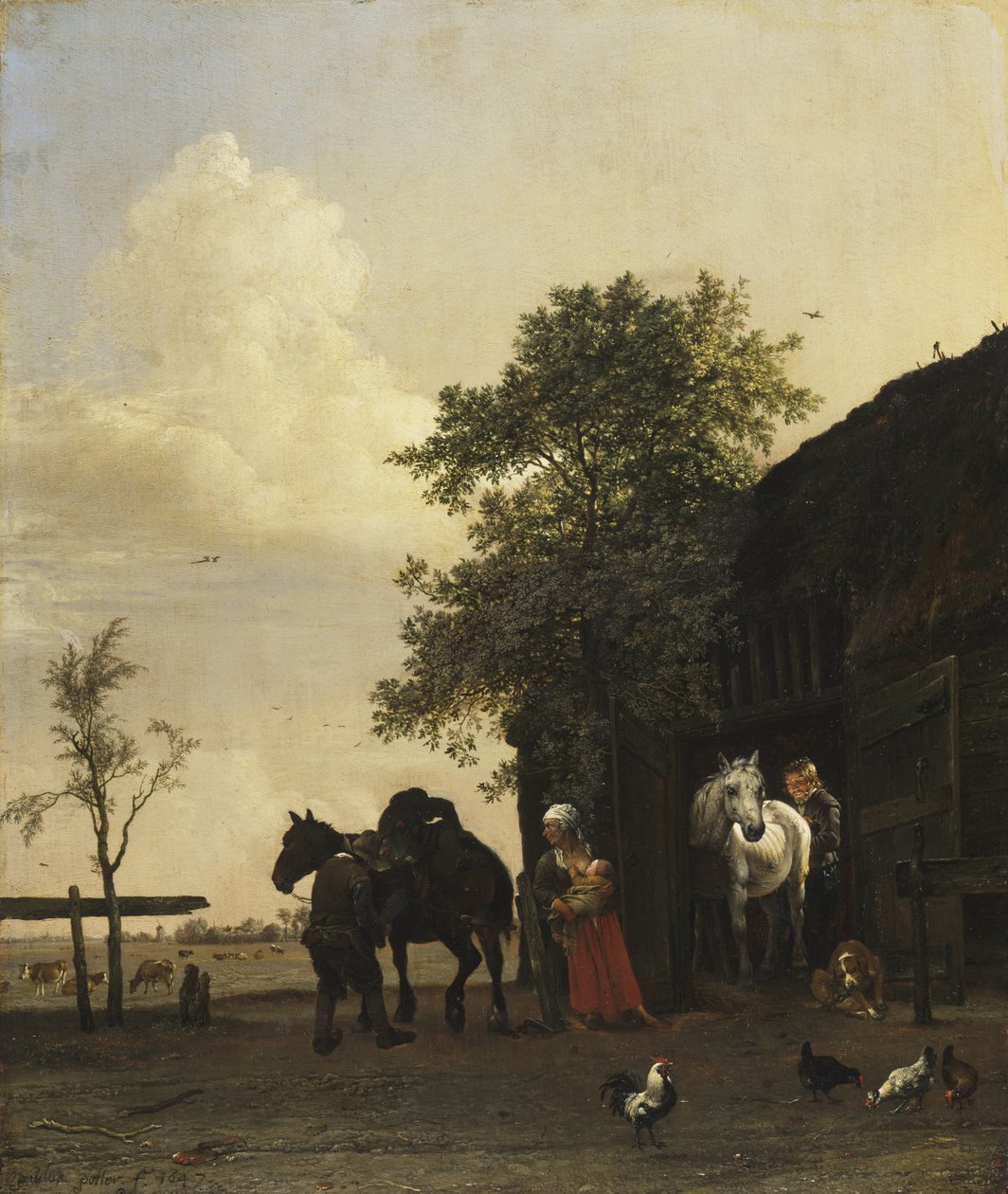 Figurer med hester ved en stall av Paulus Potter