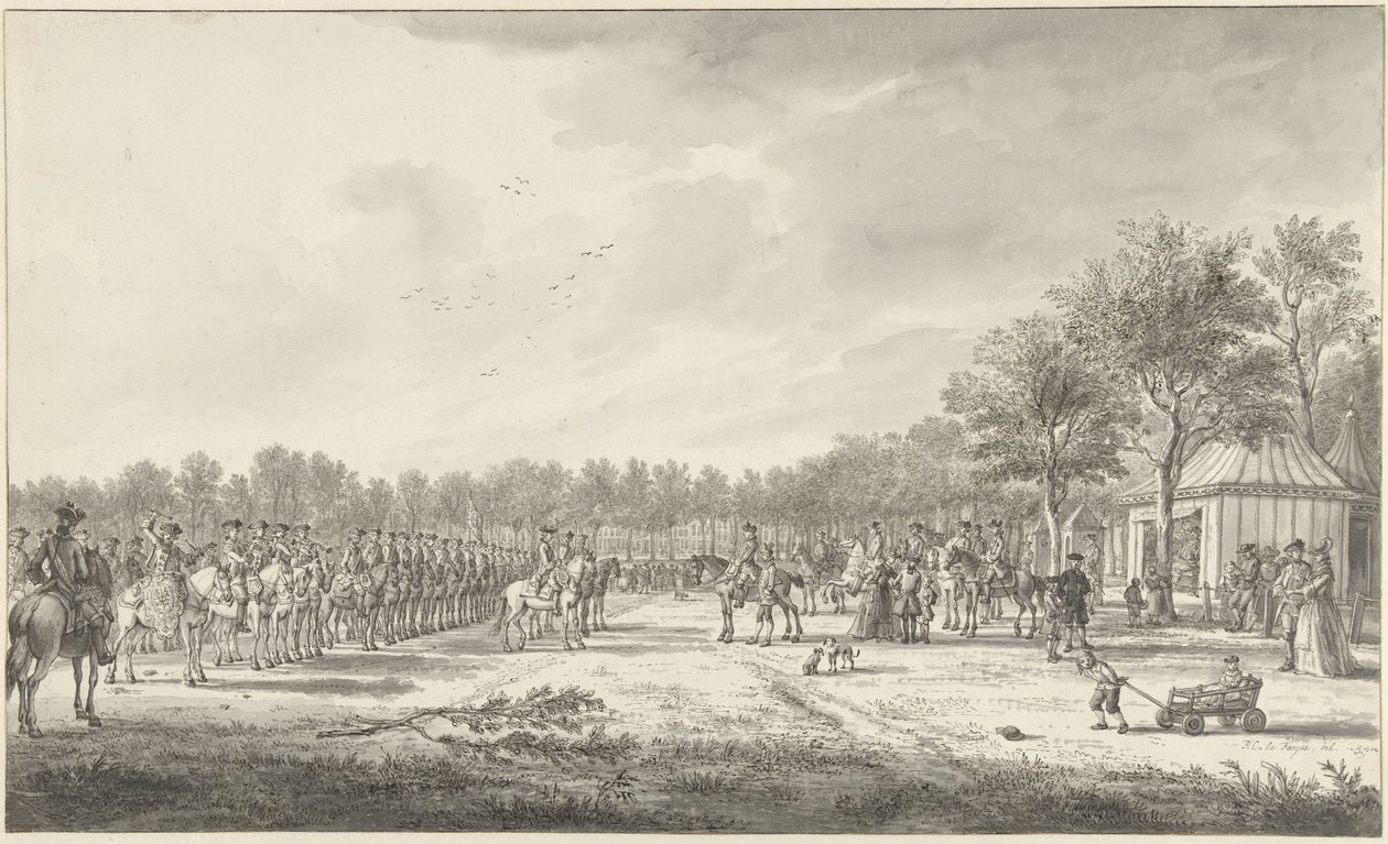 Revy av kavaleriet av prins Willem V på Malieveld i Haag, 1770 av Paulus Constantijn la Fargue