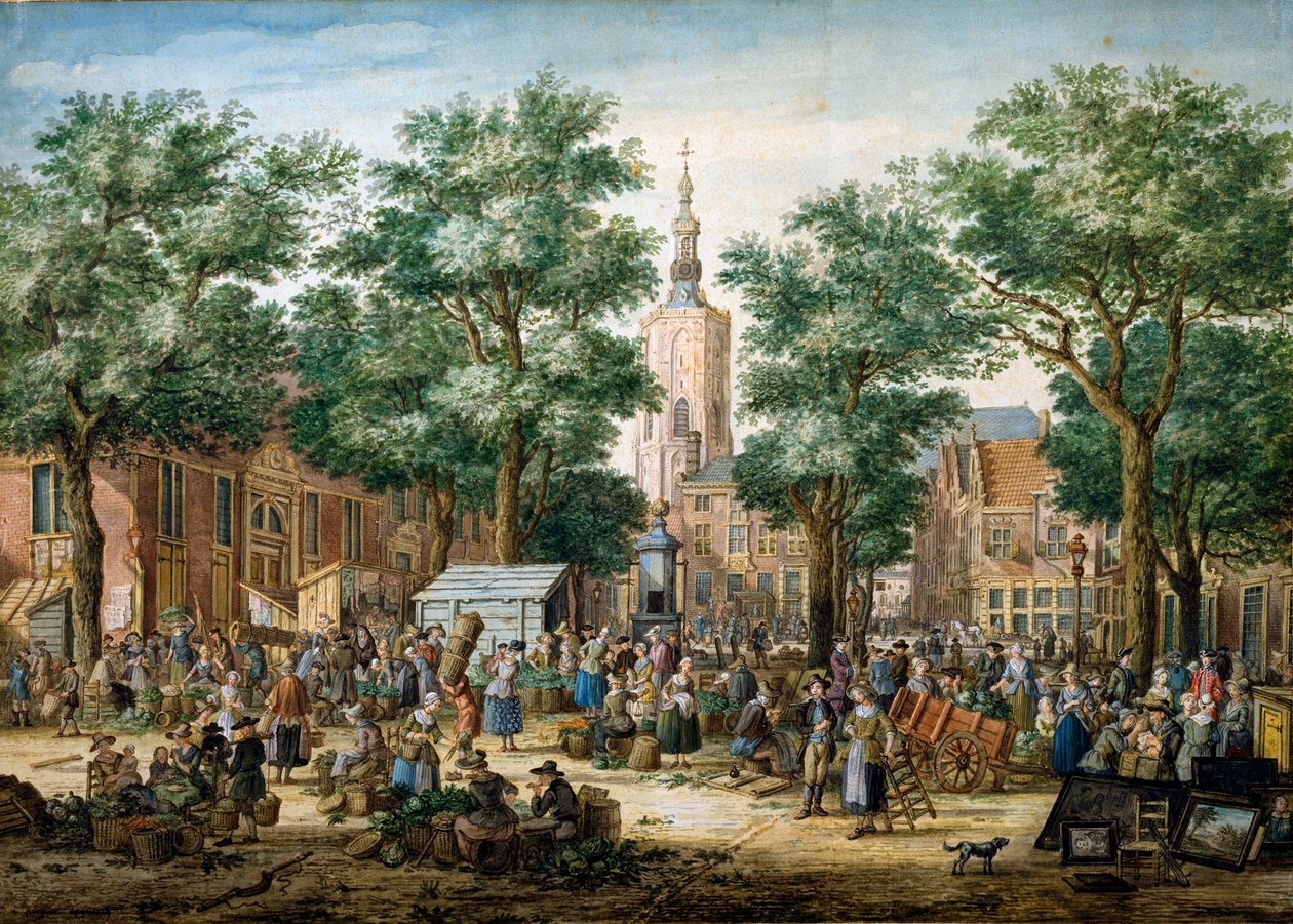 Det store grønne markedet i Haag, 1769 av Paulus Constantijn la Fargue