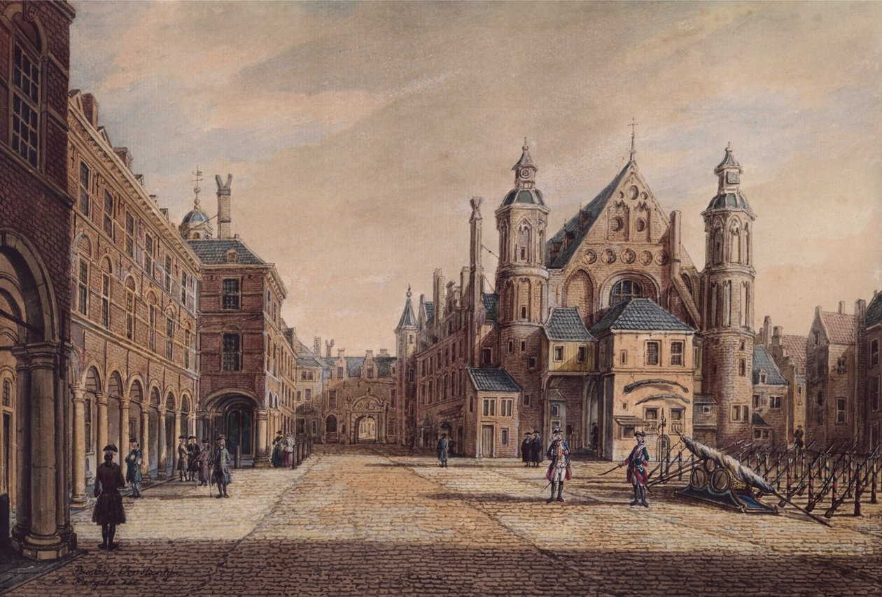 En utsikt over Binnenhof, Haag (akvarell) av Paulus Constantin La Fargue
